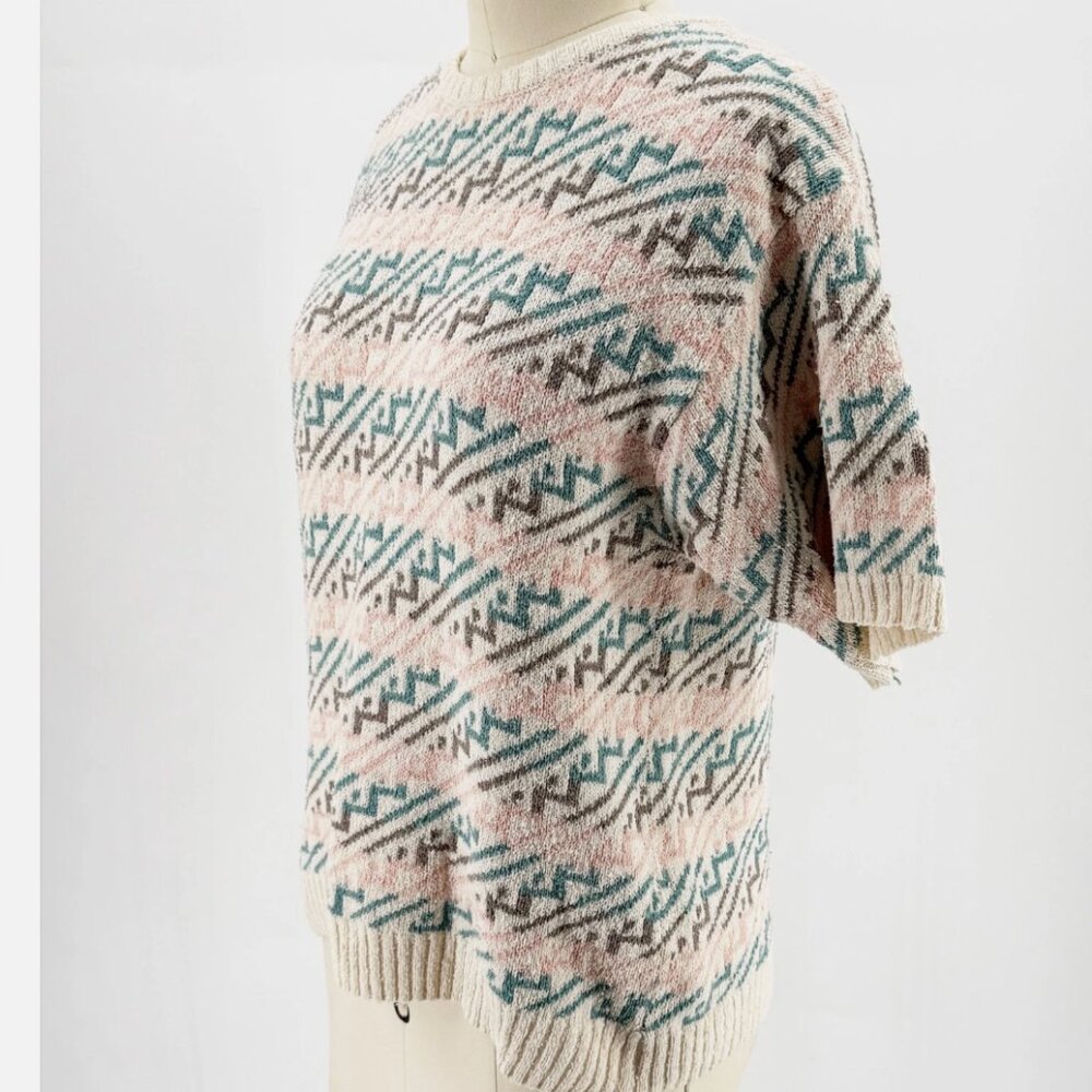 JH Collectibles Cream & Pink Silk Blend Aztec Geometric Knit Sweater Top M - Picture 2 of 7